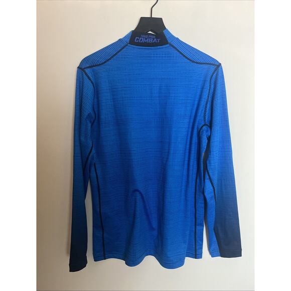Nike Pro Combat Dri-Fit Hyperwarm Blue Mock Neck Shirt Mens Size Large Thick - Picture 6 of 13